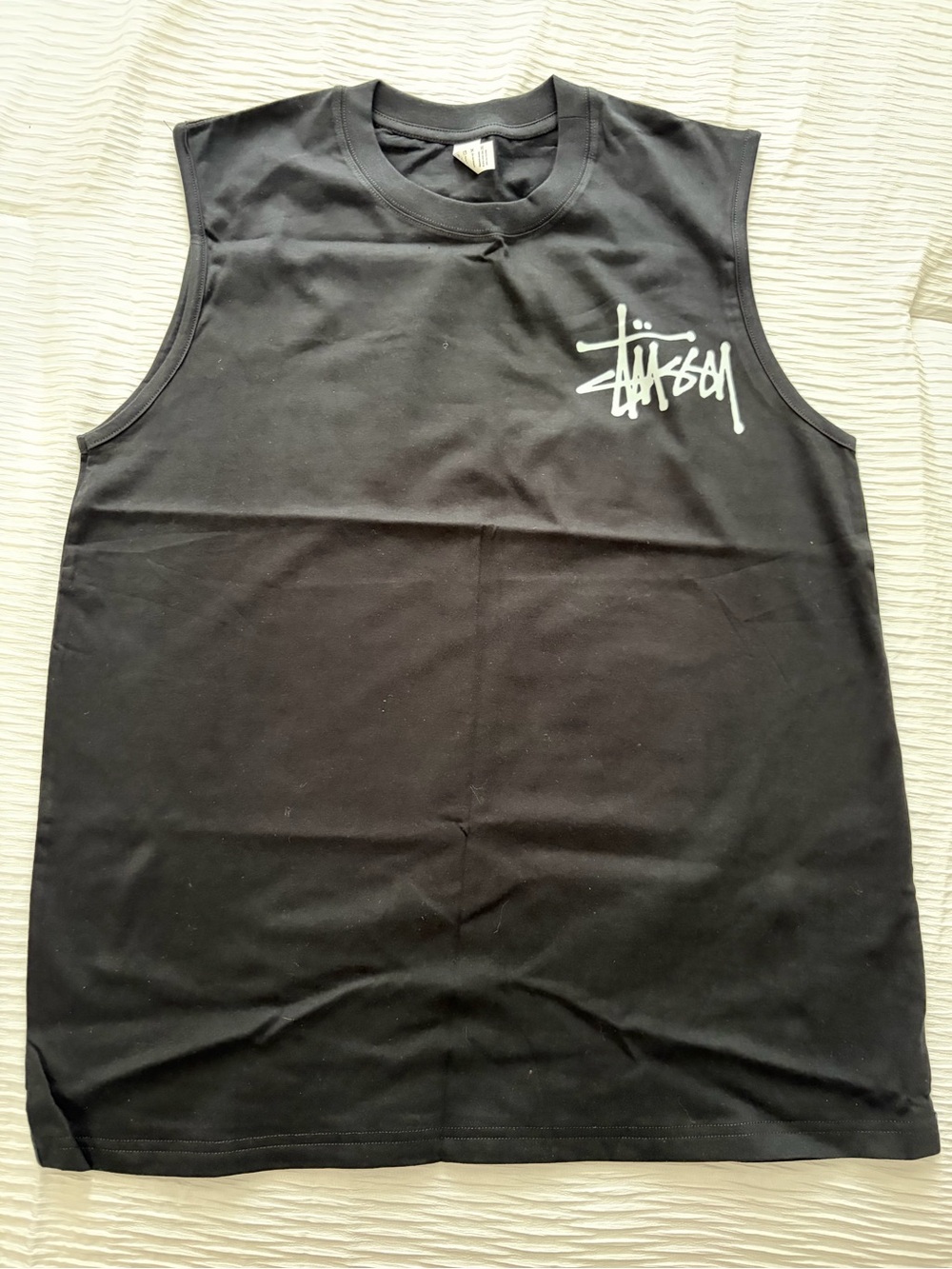 Stussy Black Sleeveless Tank with White Logo